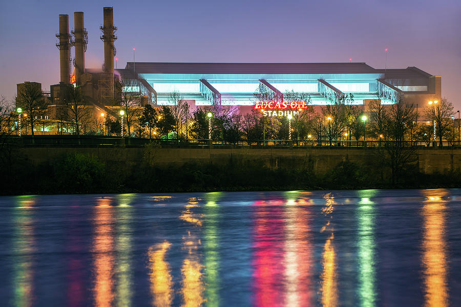 Indianapolis Colts Photograph - Lucas Oil Stadium Lights on the White River   by Gregory Ballos