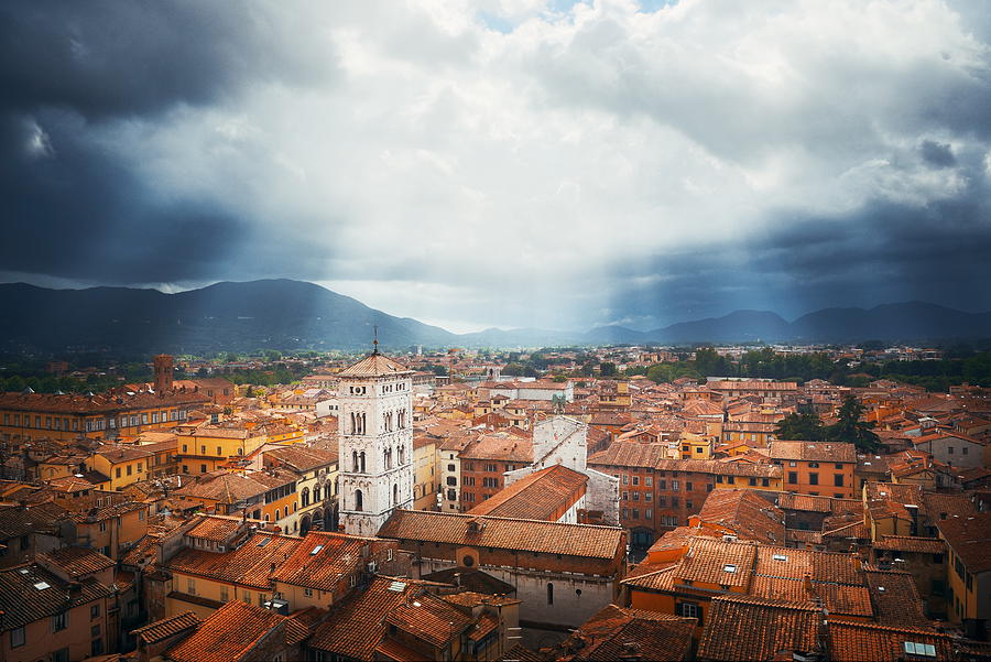 Lucca town skyline sun ray Photograph by Songquan Deng