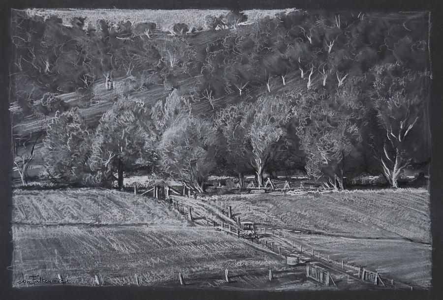 Lucern Fields, Dungowan NSW Drawing by Jon Falkenmire