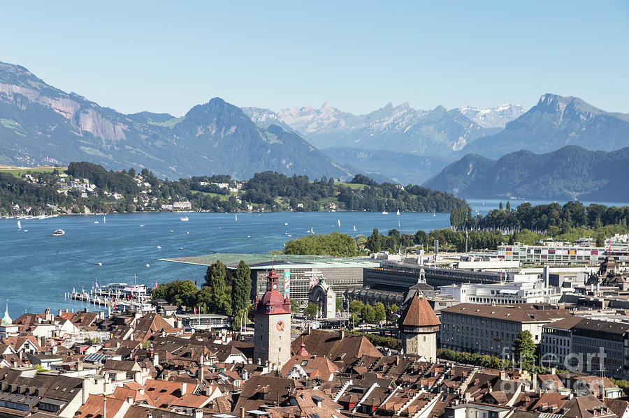 Lucerne aerial view with the alps Photograph by Didier Marti