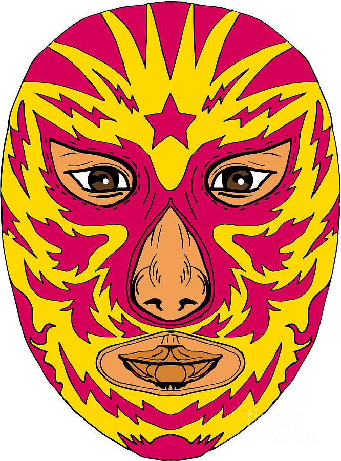 Luchador Mask Star Lightning Bolt Drawing Digital Art by Aloysius