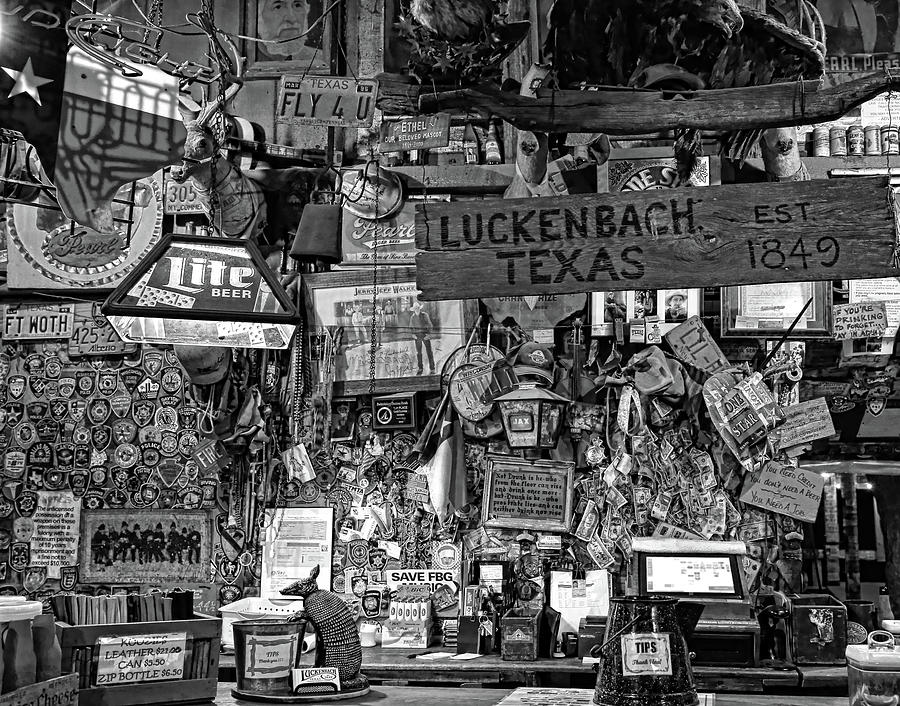 Luckenbach Texas Est 1849 Black and White Photograph by Judy Vincent
