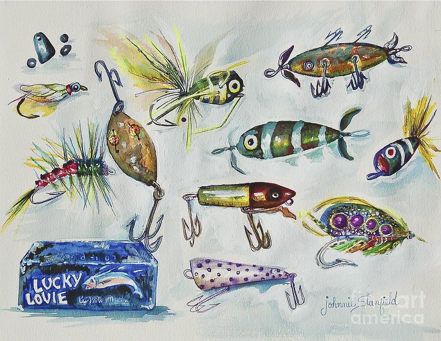 LUCKIE LOUIE fishing Lures Painting by Johnnie Stanfield - Fine
