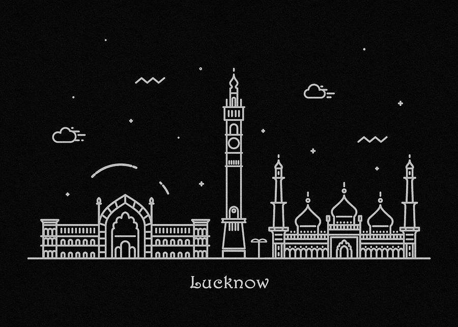 Lucknow Skyline Travel Poster Drawing by Inspirowl Design