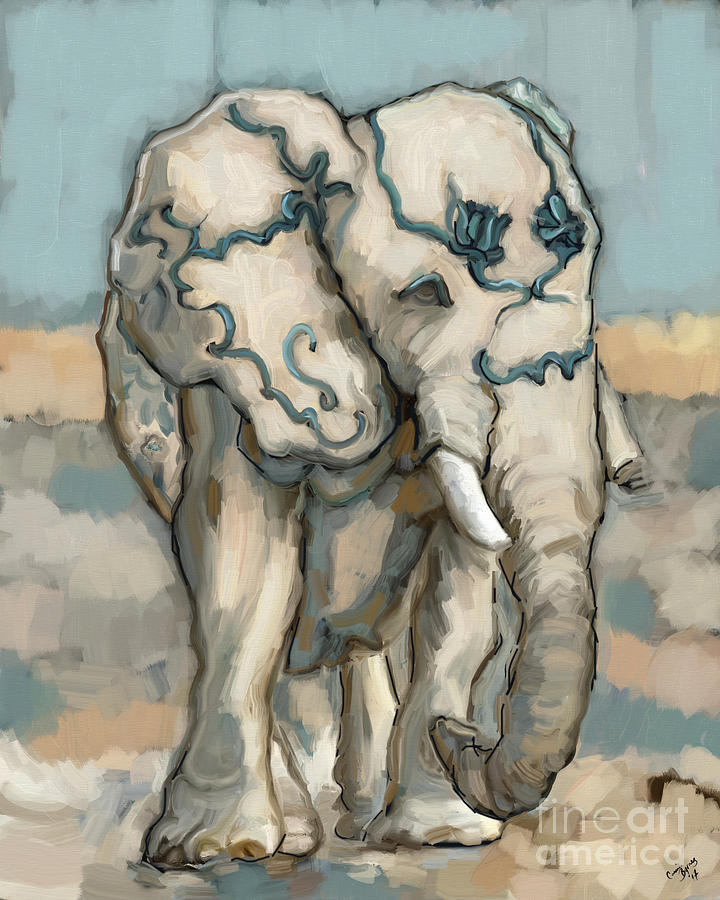 Lucky Elephant Painting by Carrie Joy Byrnes