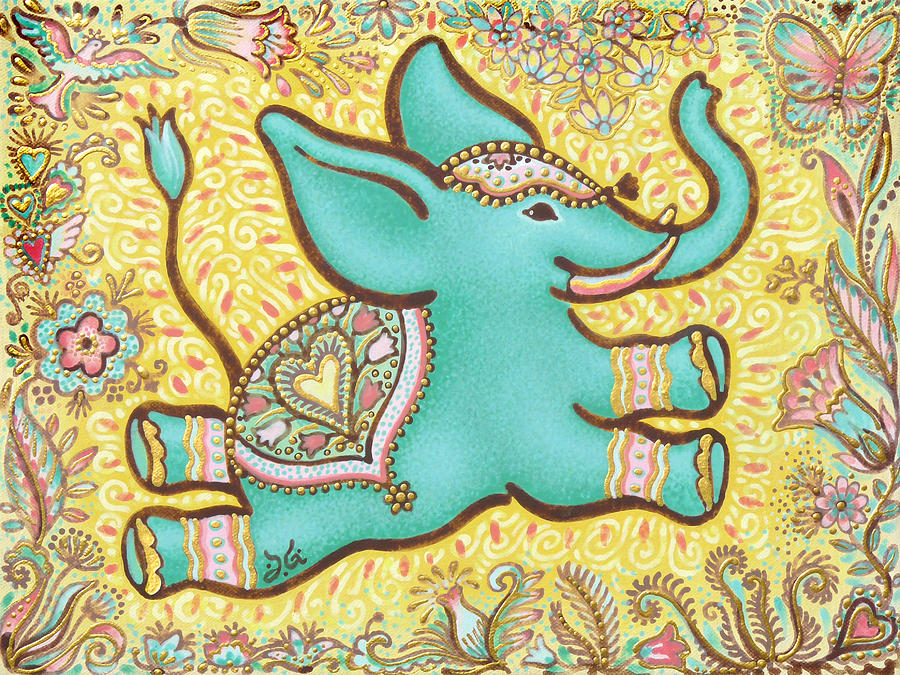 Flower Painting - Lucky Elephant Turquoise II by Judith Grzimek