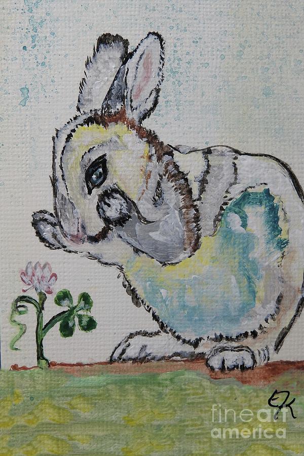 Lucky Rabbit painting print #895 Painting by Ella Kaye Dickey