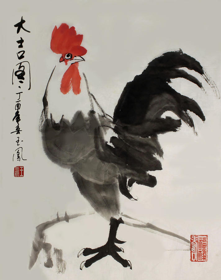 Lucky Rooster Painting by Yufeng Wang