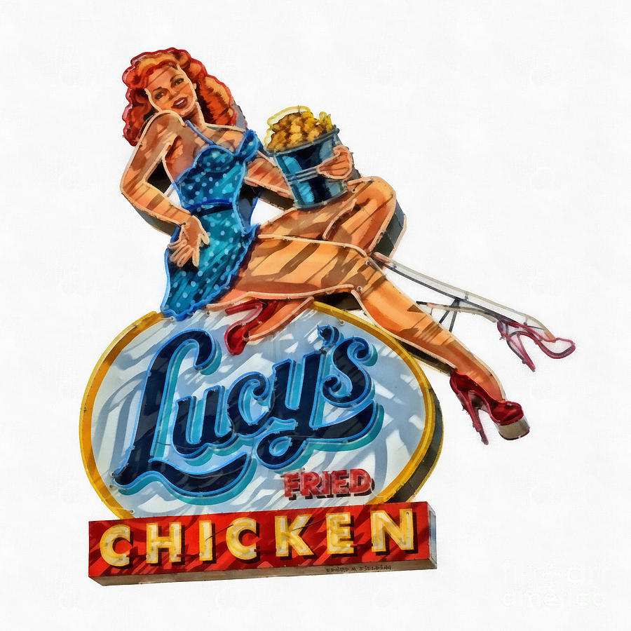Lucys Fried Chicken Neon Sign Austin Texas Painting by Edward Fielding