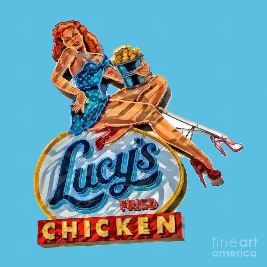 Chicken Digital Art - Lucys Fried Chicken tee by Edward Fielding