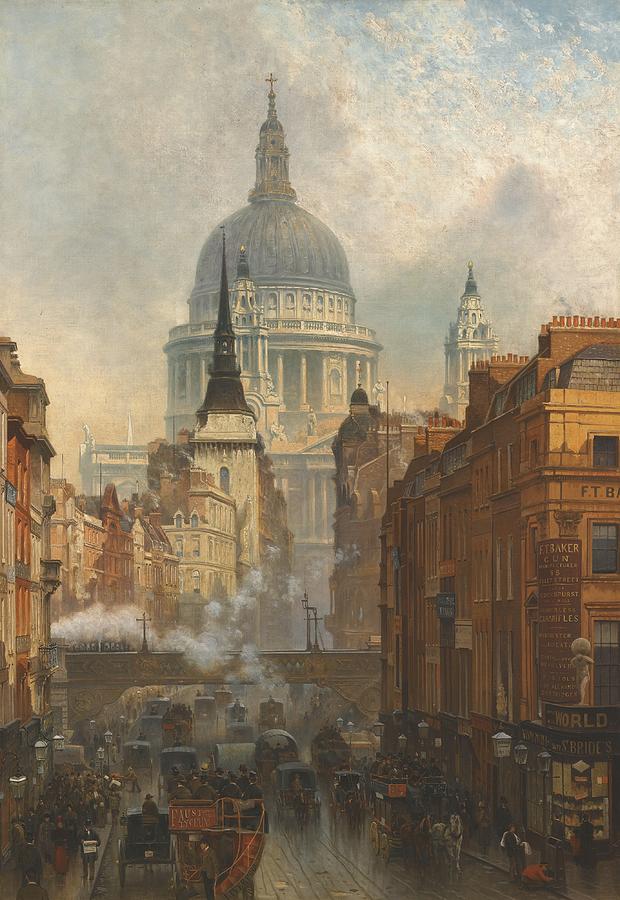 Ludgate Painting - Ludgate, Evening by John O Connor, 1887 by Celestial Images