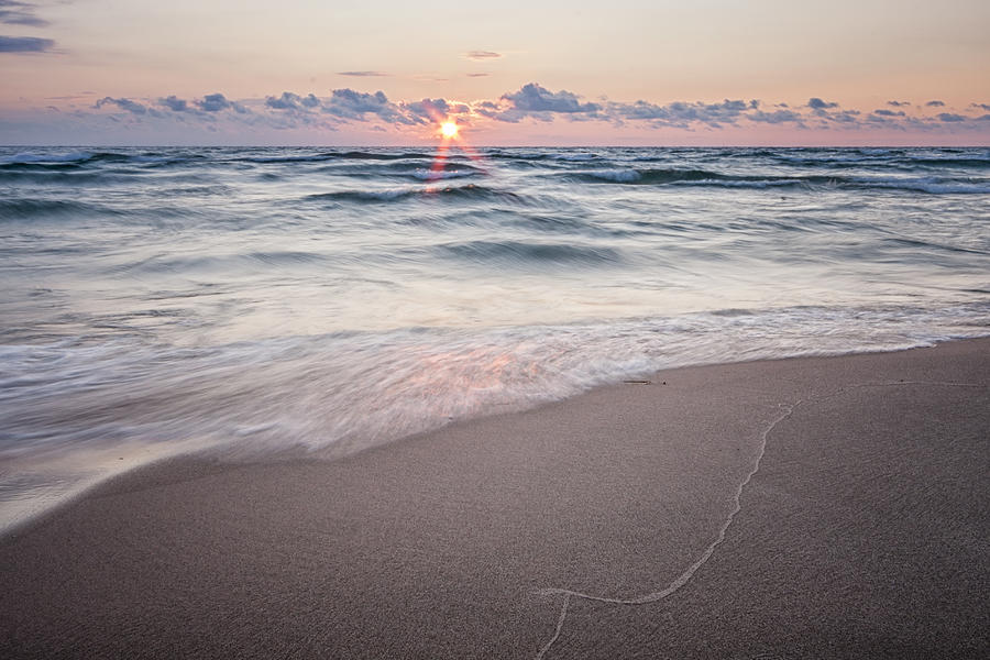 Lake Michigan Photograph - Ludington Beach Sunset by Adam Romanowicz