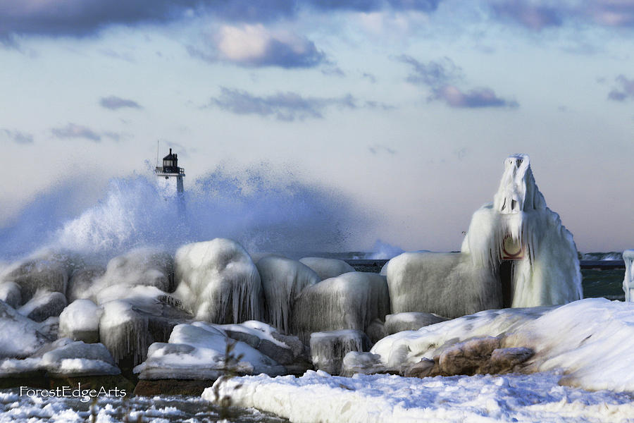 Ludington Icy Shoreline Photograph by Dick Bourgault
