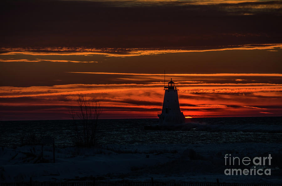 Ludington Light Silhouette at Sunset Photograph by Sue Smith