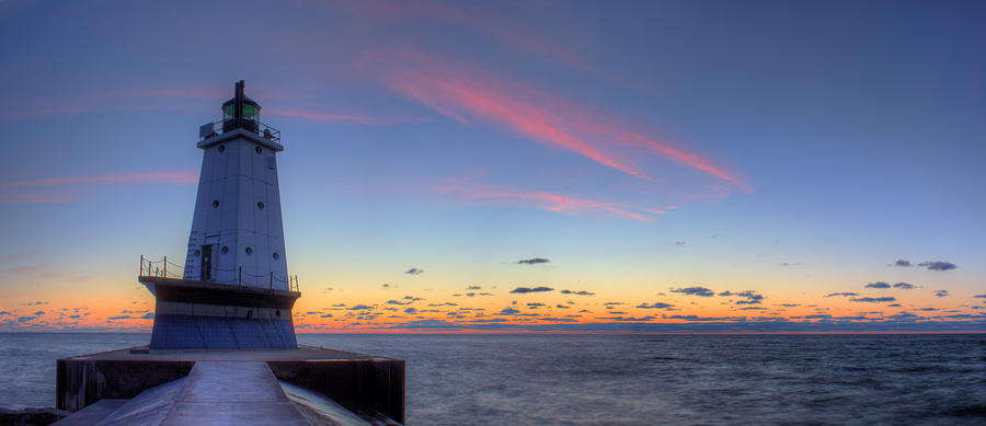 Sunset Photograph - Ludington Michiga Lighthouse by Twenty Two North Photography