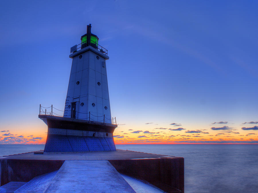 Sunset Photograph - Ludington Michigan Lighthouse by Twenty Two North Photography