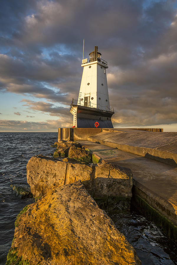 Lake Michigan Photograph - Ludington North Breakwater Lighthouse at Sunrise by Adam Romanowicz