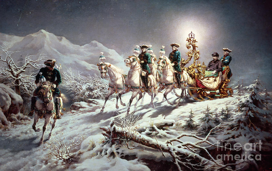 Winter Painting - Ludwig II of Bavaria Sleighing at Night from Neuschwanstein to Linderhof by Karl Gottlieb Wenig