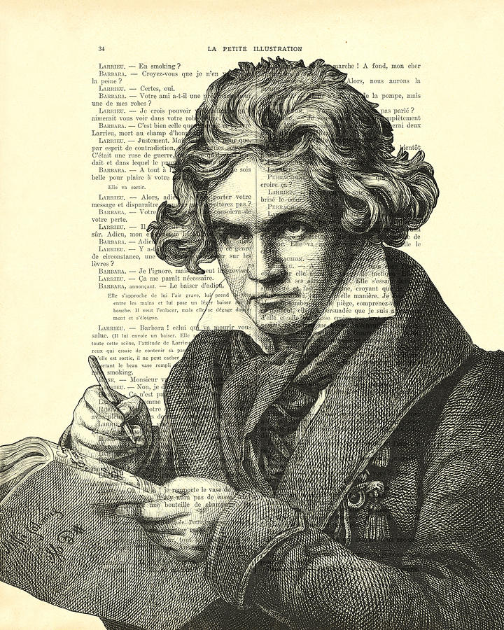 Beethoven Movie Digital Art - Ludwig Van Beethoven portrait black and white by Madame Memento