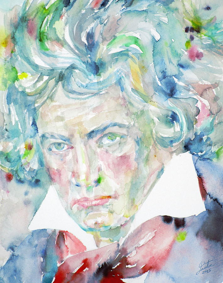 LUDWIG VAN BEETHOVEN - watercolor portrait Painting by Fabrizio Cassetta