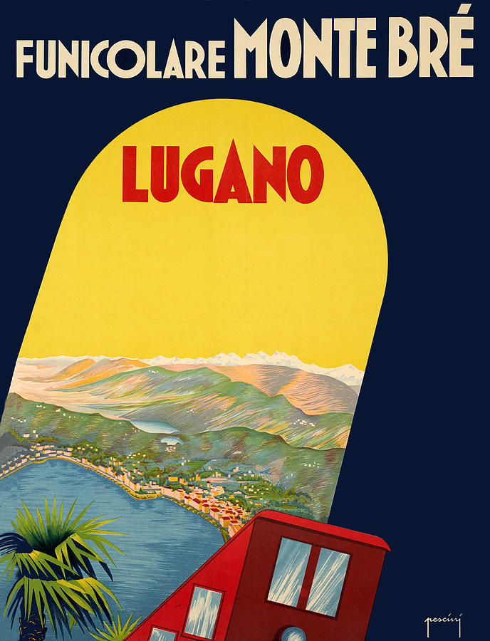 Vintage Painting - Lugano, red cable car by Long Shot