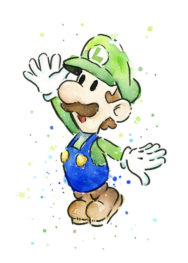 Video Game Painting - Luigi Watercolor by Olga Shvartsur