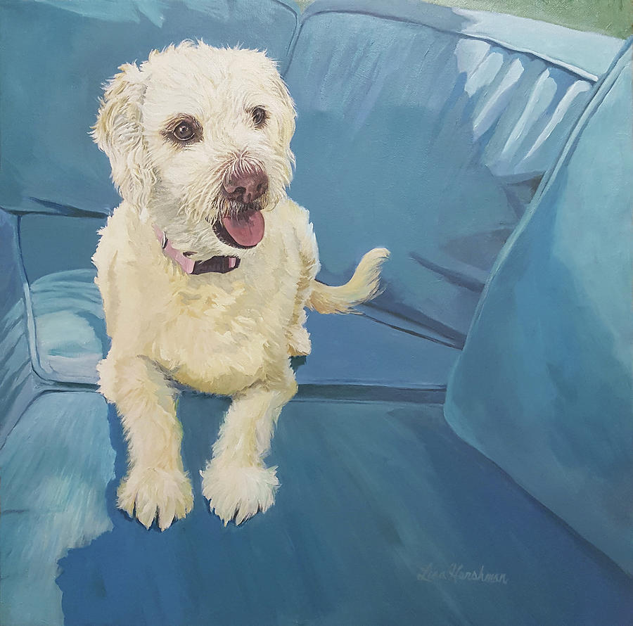 Dog Painting - LuLu on Blue by Lisa Hershman
