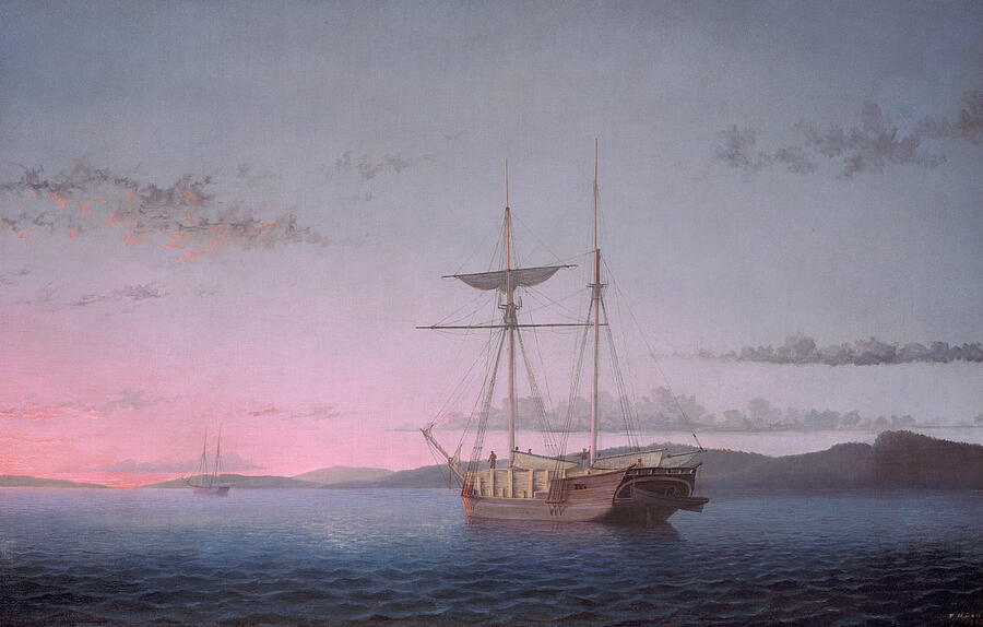Lumber Schooners at Evening on Penobscot Bay, from 1863 Painting by Fitz Henry Lane Lumber Schooners at Evening on Penobscot Bay, from 1863 Painting by Fitz Henry Lane