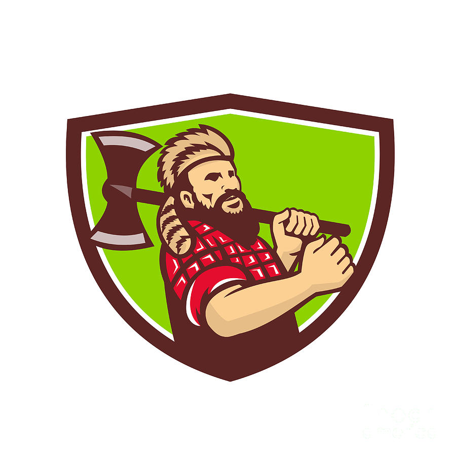 Lumberjack Digital Art - Lumberjack Axe Shield Retro by Aloysius Patrimonio Lumberjack Digital Art - Lumberjack Axe Shield Retro by Aloysius Patrimonio