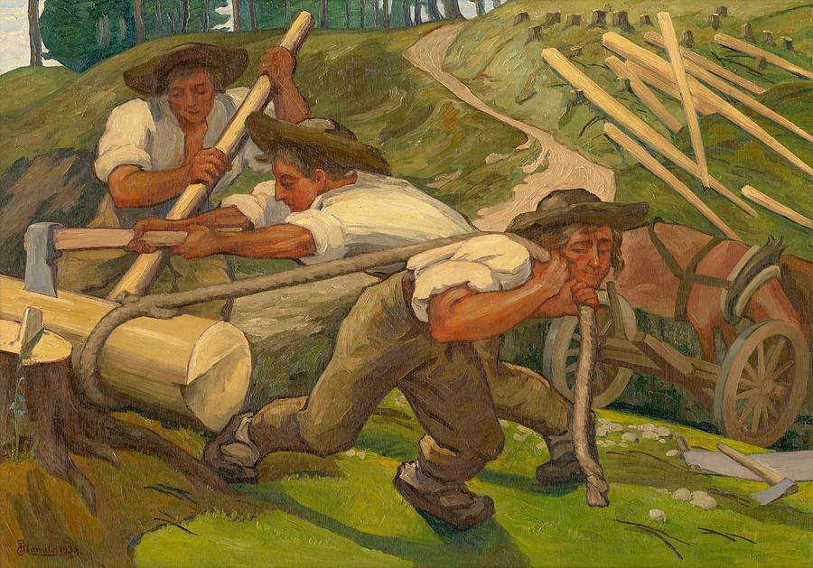 Lumberjacks, Jozef Hanula, 1938 Painting by Vincent Monozlay