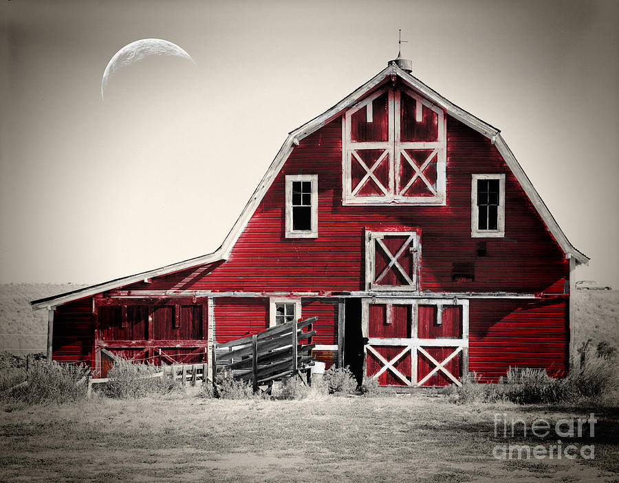 Red Barn Painting - Luna Barn by Mindy Sommers