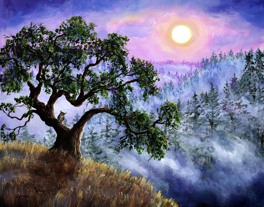 Owl Painting - Luna in Mist and Fog by Laura Iverson