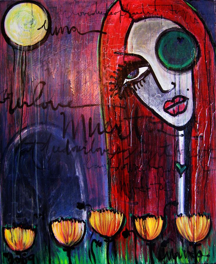 Luna our love muertos Painting by Laurie Maves ART