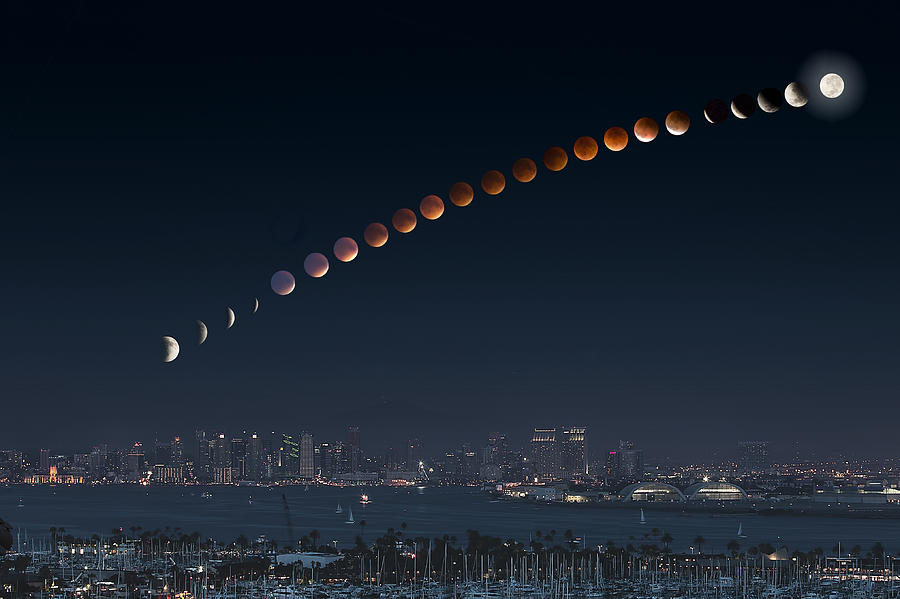 Lunar Eclipse over Downtown San Diego Photograph by Michael
