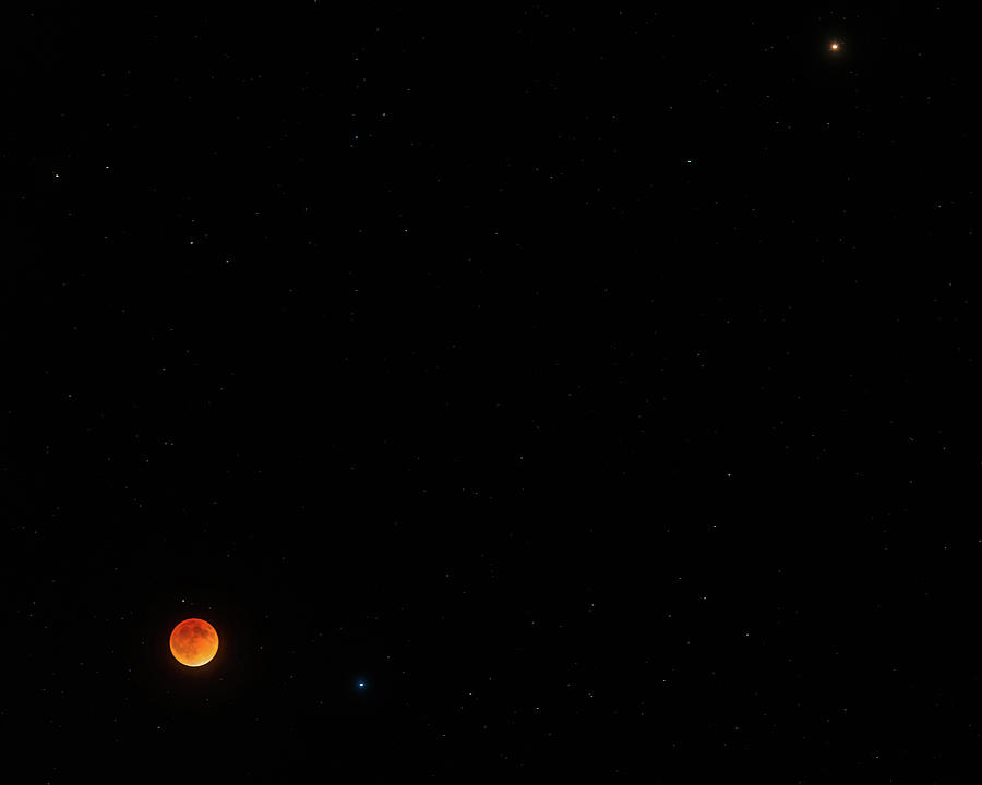 Lunar Eclipse, Spica, and Mars Photograph by TM Schultze