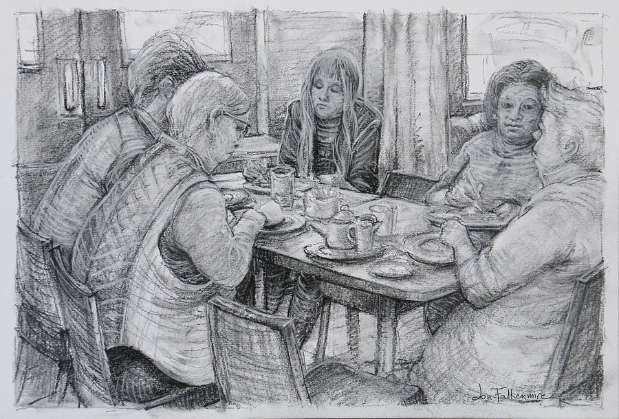 Lunch at the Playhouse, Barraba NSW Drawing by Jon Falkenmire