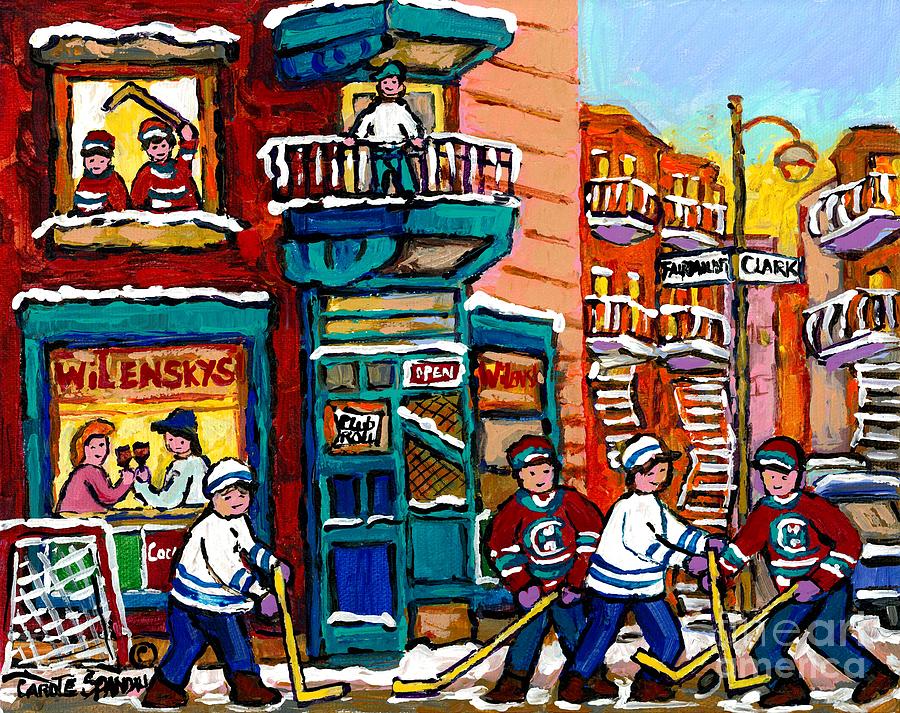 Lunch At Wilenskys Corner Diner On Fairmount Hockey Art Montreal Winter Paintings Carole Spandau  Painting by Carole Spandau