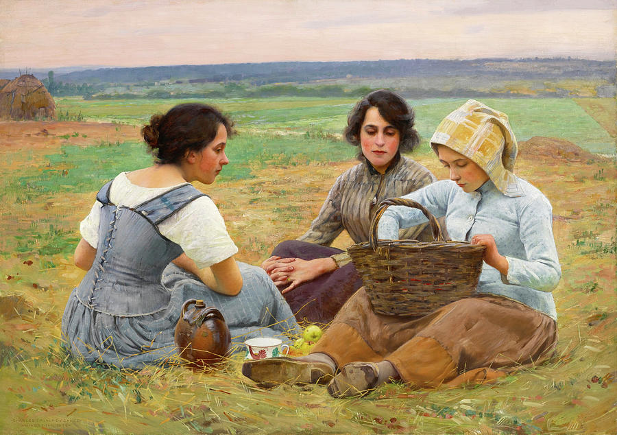 Lunch Break in the Fields Painting by Charles Sprague Pearce