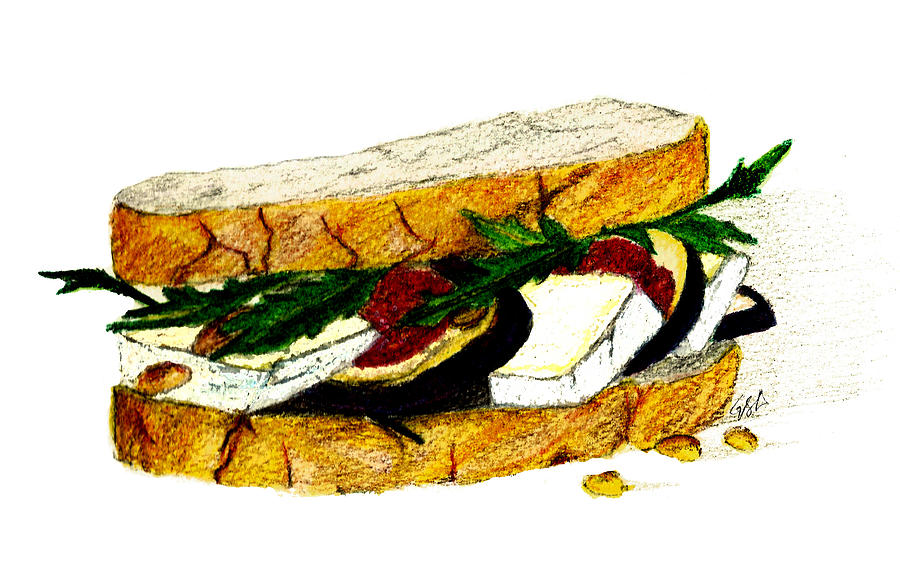 Bread Painting - Lunch Menu #4- Fig and Brie Sandwich by Garima Srivastava