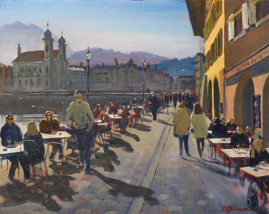 Lunchtime in Luzern Painting by David Gilmore