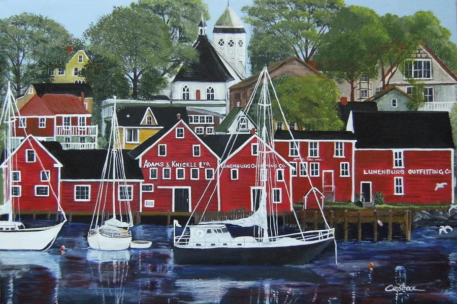 Lunenburg Harbour Front Painting by Connie Rowsell