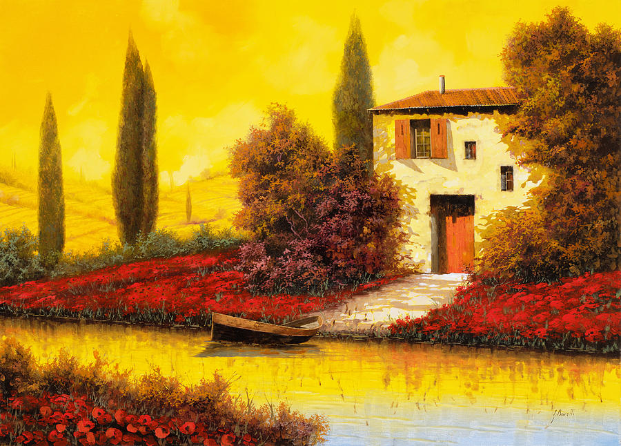 Landscape Painting - Tanti Papaveri Lungo Il Fiume by Guido Borelli