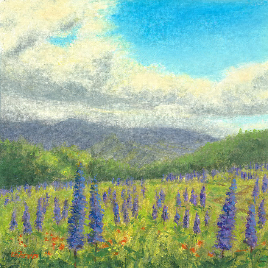 Lupine at Mountains, Sugar Hill, NH Painting by Elaine Farmer