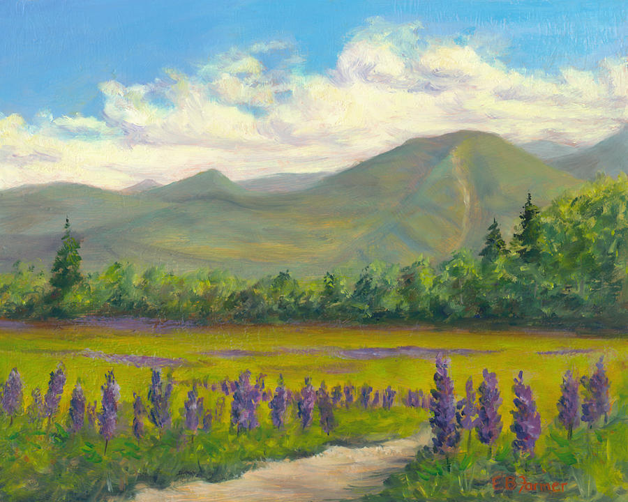Landscape Painting - Lupine Foothills, Sugar Hill, NH by Elaine Farmer
