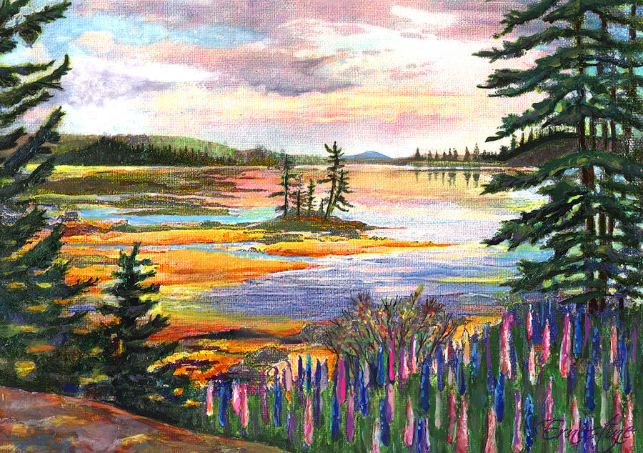 Lupine Sunrise Painting by ErnestineGrindal SaraClarke