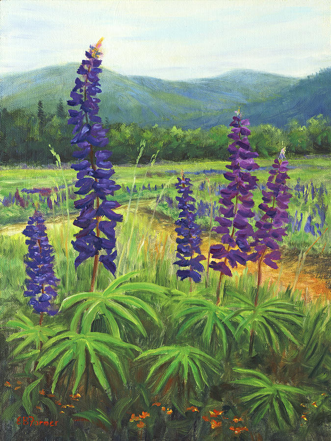 Lupine Up Close, Sugar Hill, NH Painting by Elaine Farmer
