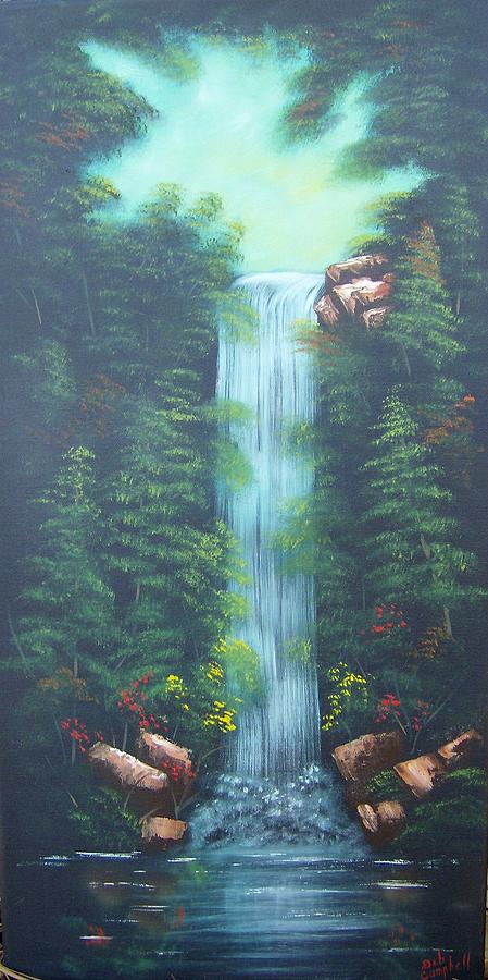 Lush Waterfall Painting by Debra Campbell