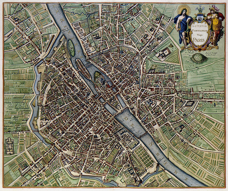 Lutetia Parisiorum Vulgo Paris - 1657 Antique Map of Paris Joannes Janssonius Digital Art by Serge Averbukh