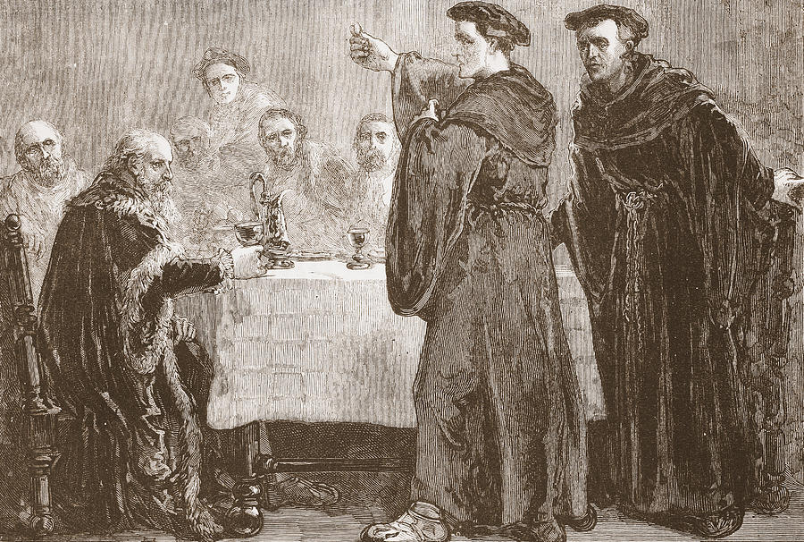 Reformation Drawing - Luther challenging Carlstadt to write against him by English School