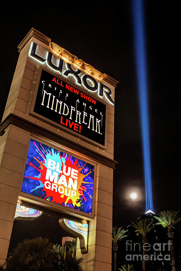 Las Vegas Photograph - Luxor pyramid Casino Sign at Night by Aloha Art